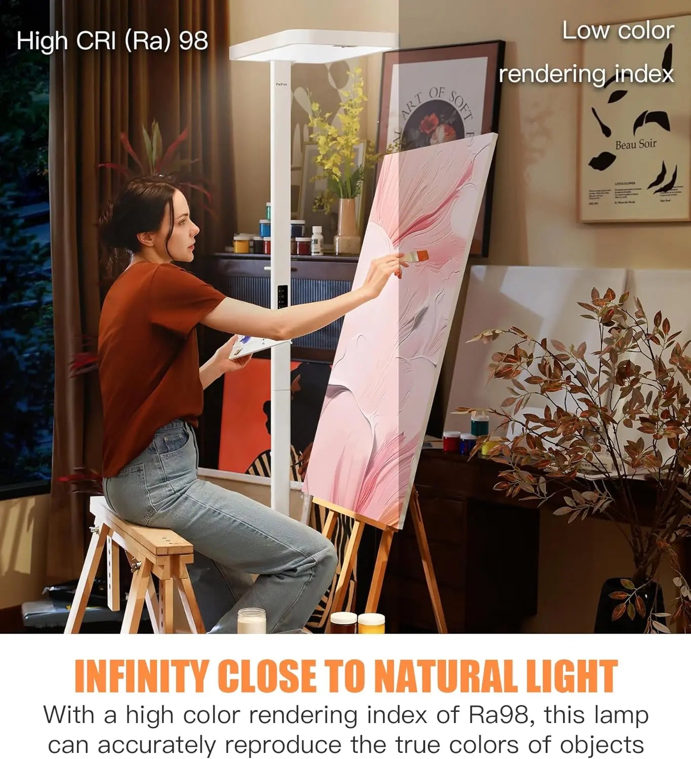 PalFish Pure Light Floor Lamp, 100W Full-Spectrum Standing Lamp for Bedroom, Living Room & Office